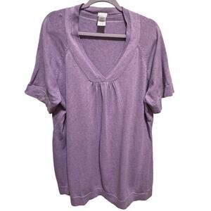 Just My Size Purple Lavendar Short Sleeve V-Neck Sweater Plus Size 4X (26W/28W)